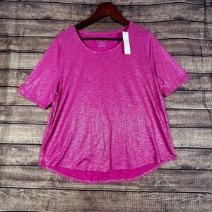 Chicos Ultimate Tee Hot Pink Cotton Slub Foil Elbow Sleeve Top Size 2 New